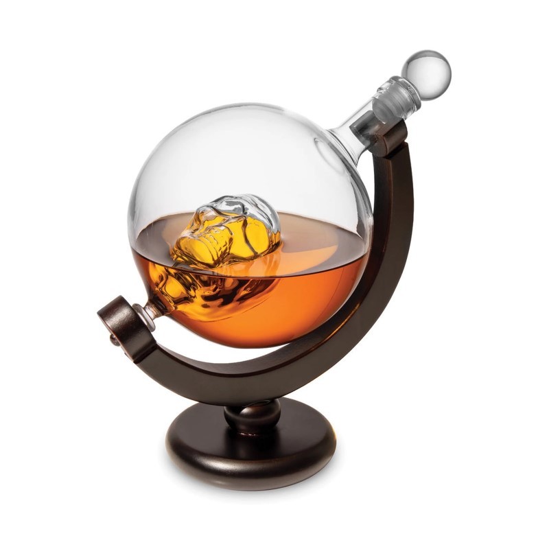 Skull Decanter With Wood Base