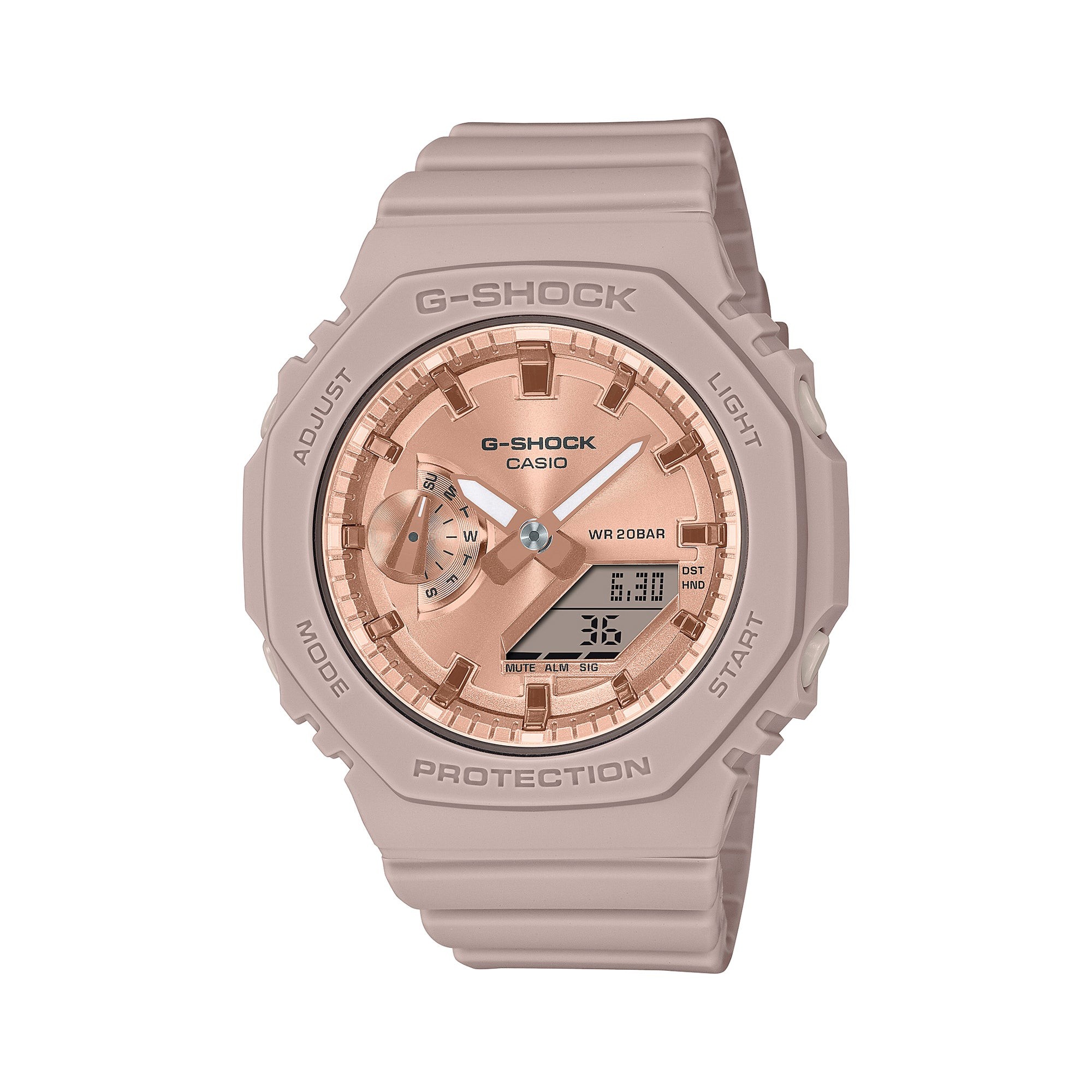 Ladies' G-Shock Pink Ana-Digi Resin Watch, Rose Gold Dial