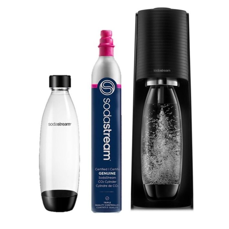 Terra Soda Stream Starter Kit With Machine, Co2, Carbonation Bottle - Black