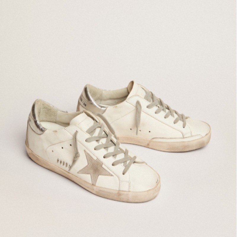 Size 6 Women's Super-Star Silver Heel Tab and Metal Stud Lettering Sneakers