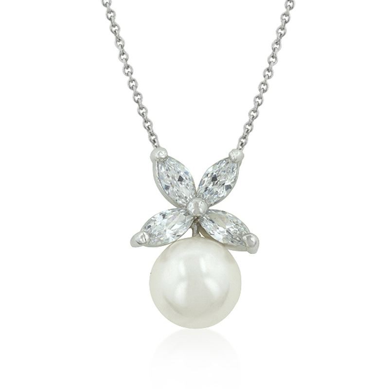 Flower Topped Pearl Pendant Necklace