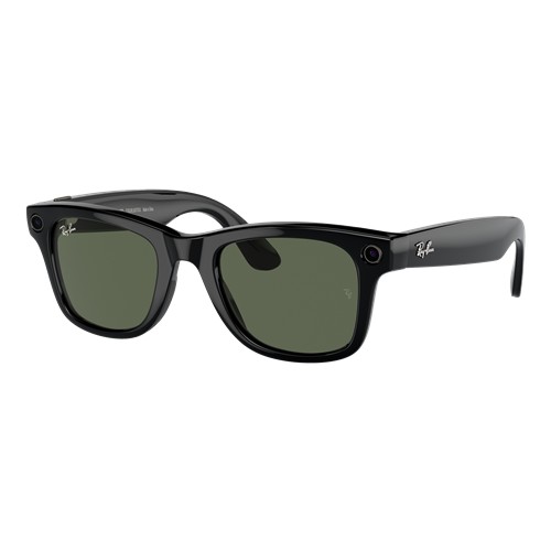 Ray-Ban Meta Wayfarer Smart Glasses Shiny Black/Green Classic G-15, Size 53 frame