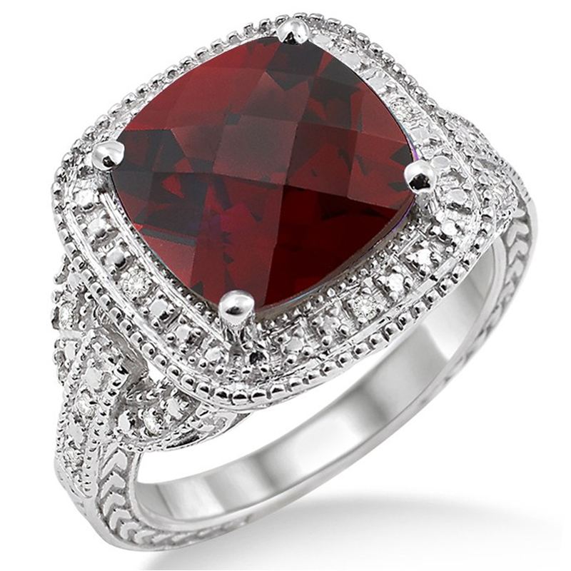Garnet and Diamond Ring - (Size 7)