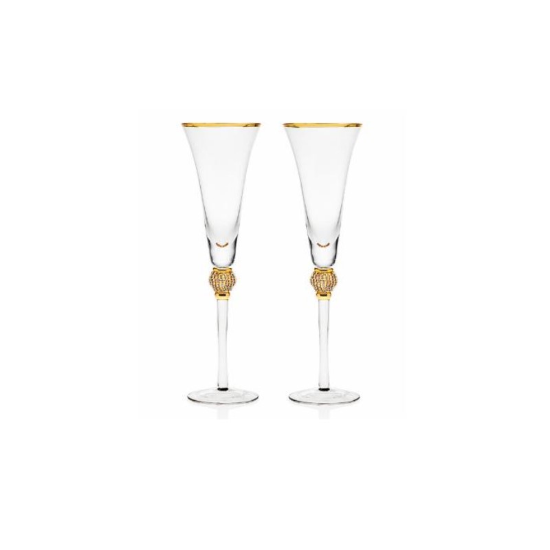Pave/Gold 7oz Fluted Champagne Glasses, Set of 2