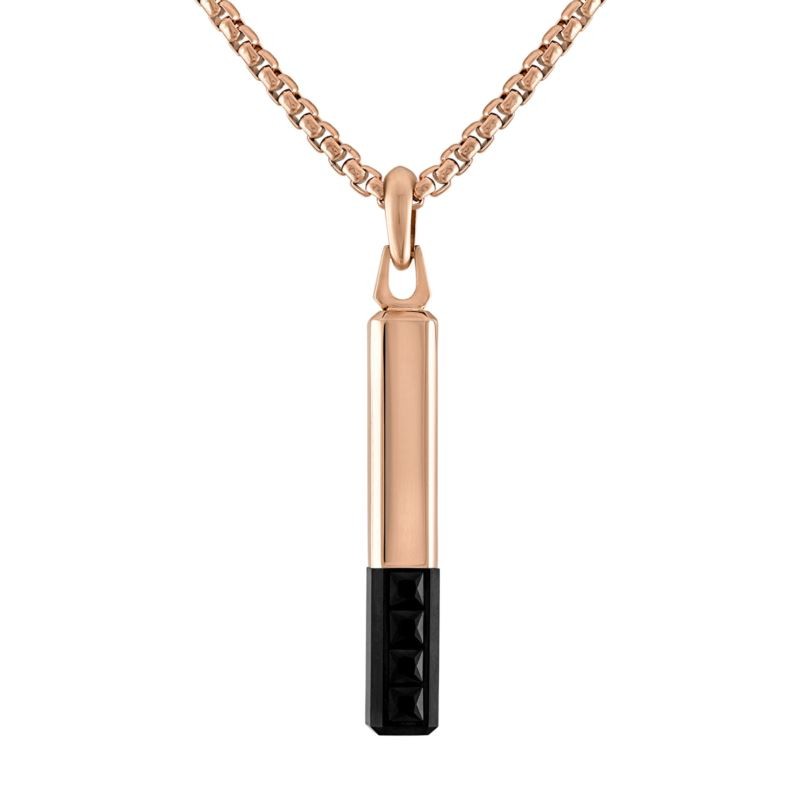 Latin GRAMMY Black Spinel Rose Gold-tone Bar-shaped Amulet Necklace 24 -26 Inch
