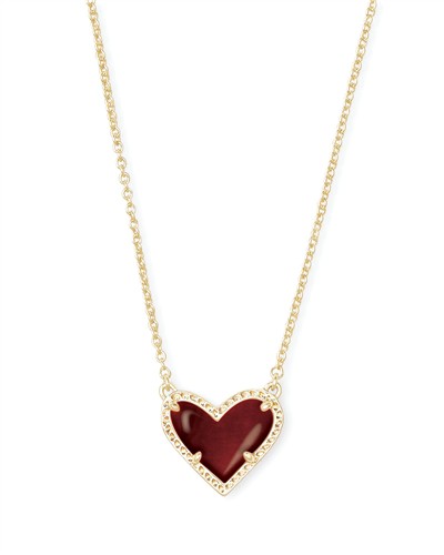 Kendra Scott Ari Heart Gold Pendant Necklace, Maroon Jade