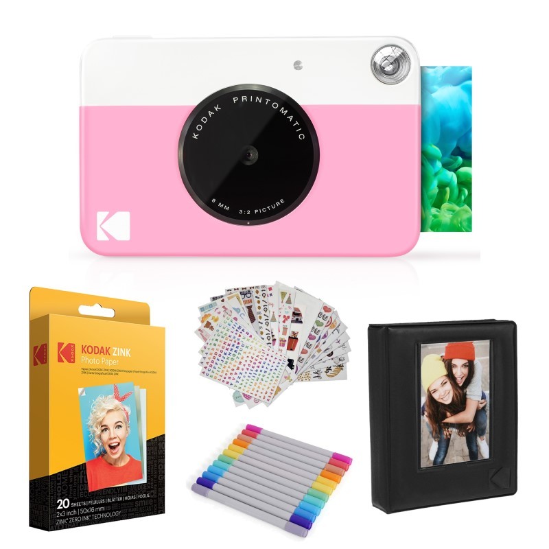 Printomatic Instant Print Camera (Pink) & Photo Paper (20 Sheets) Gift Bundle