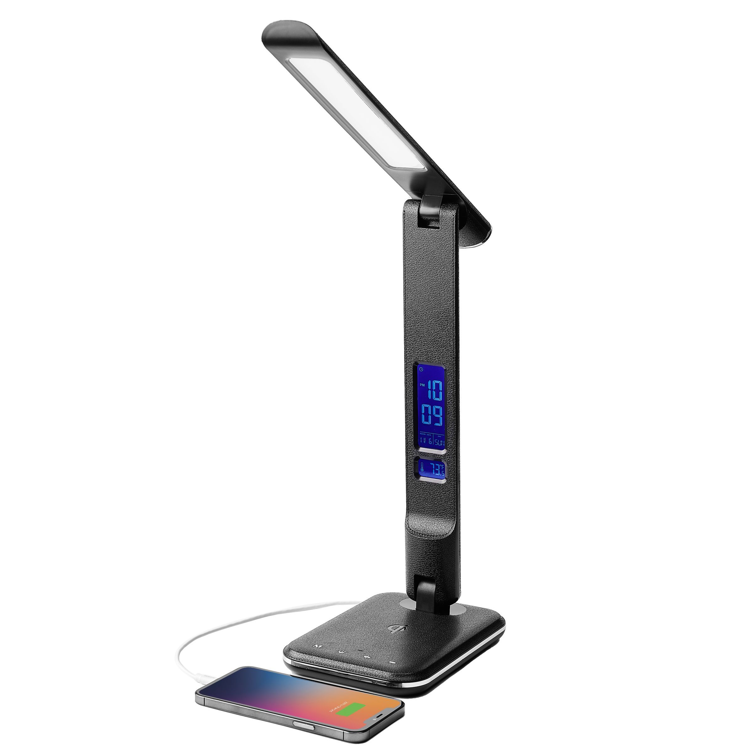 iHome POWERLIGHT PRO+ Foldable LED Lamp with Wireless Charging, USB Charging and Alarm Clock, Black