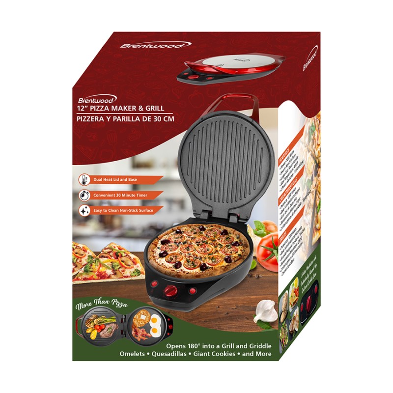 12 Inch Non-Stick Pizza Maker and Grill with Timer - (Red)