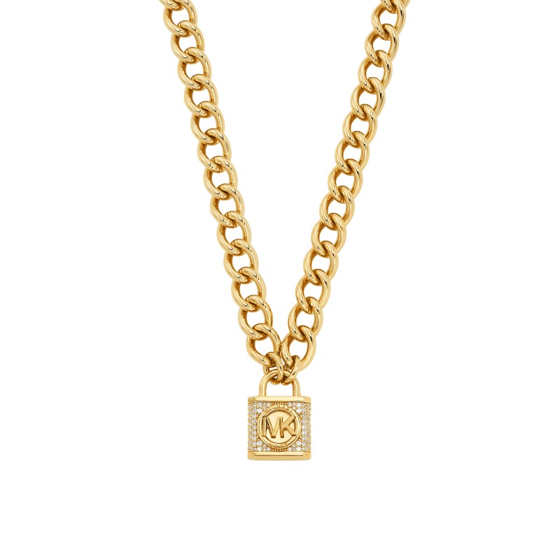 14K Gold-Plated Pave Lock Chain Necklace