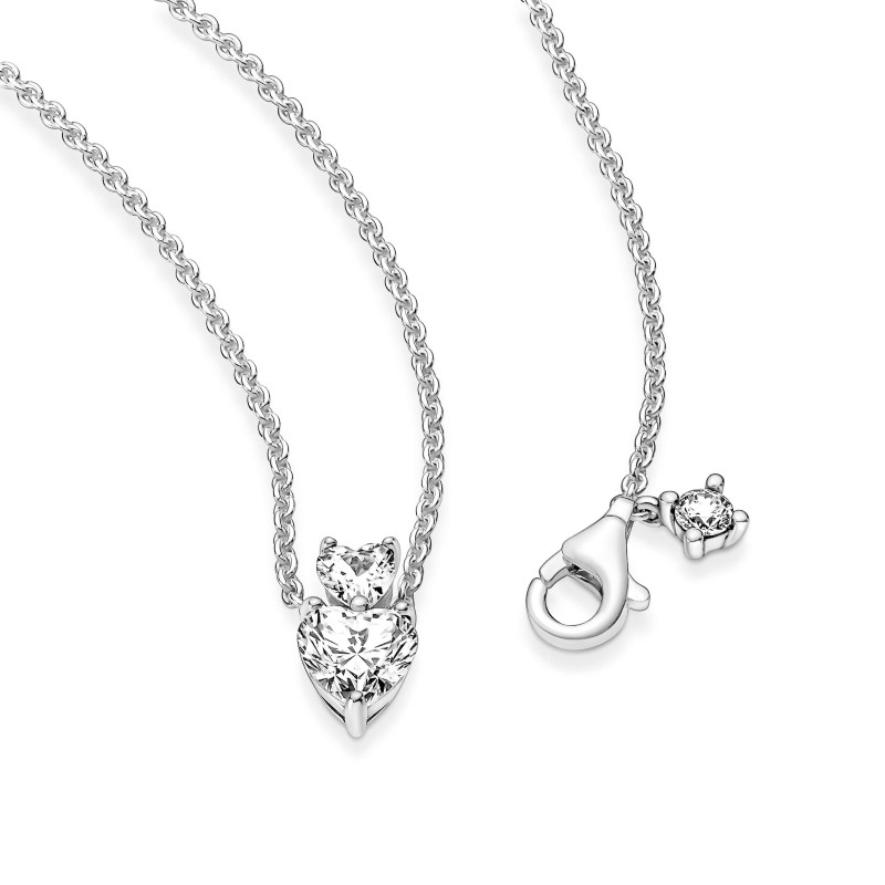 Double Heart Pendant Sparkling Necklace