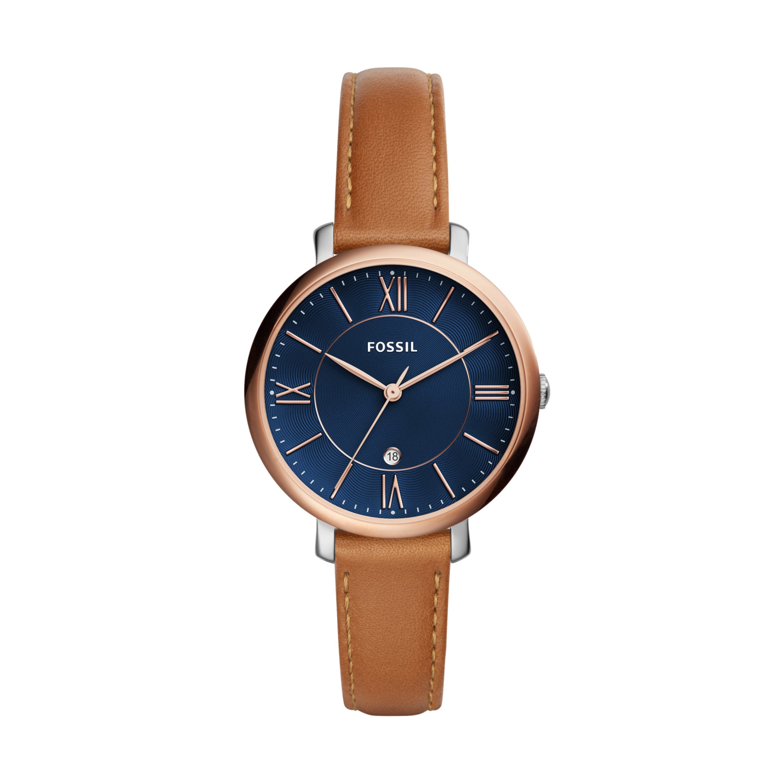 Ladies Jacqueline Brown Leather Stap Watch Blue Dial