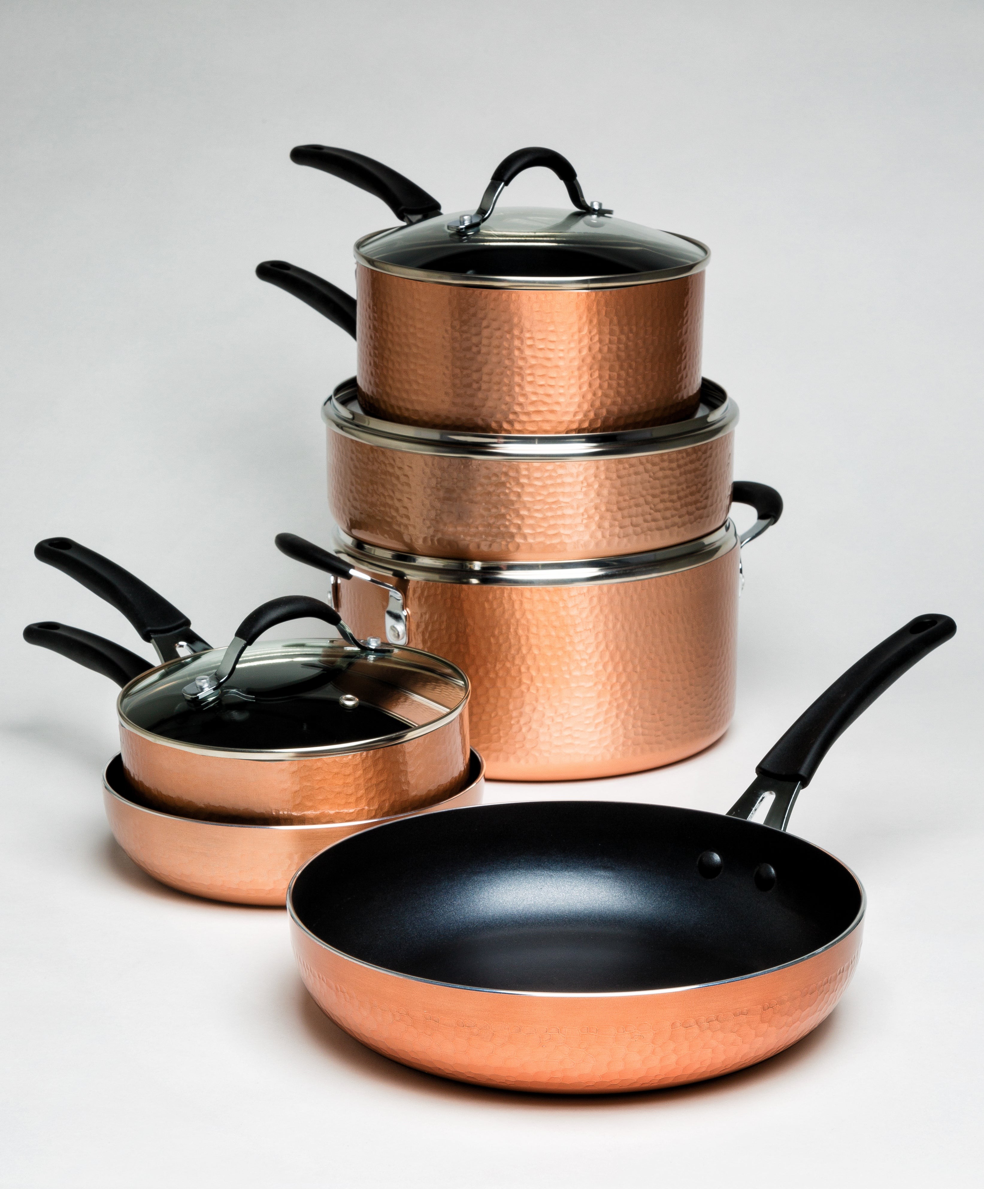 10pc Impressions Nonstick Cookware Hammered Copper