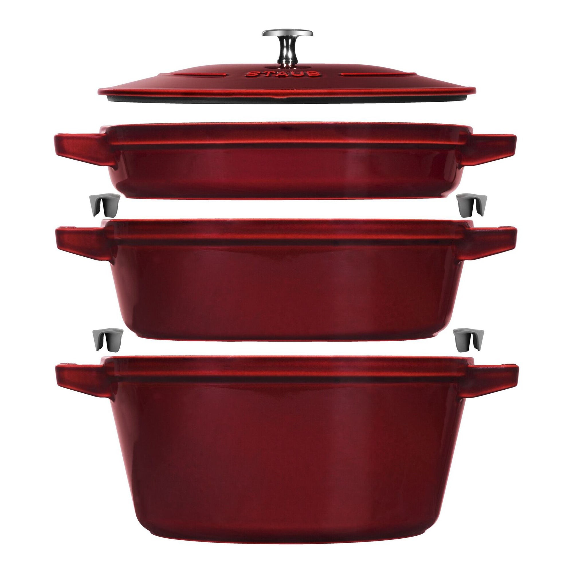 4pc Cast Iron Stackable Cookware Set Grenadine