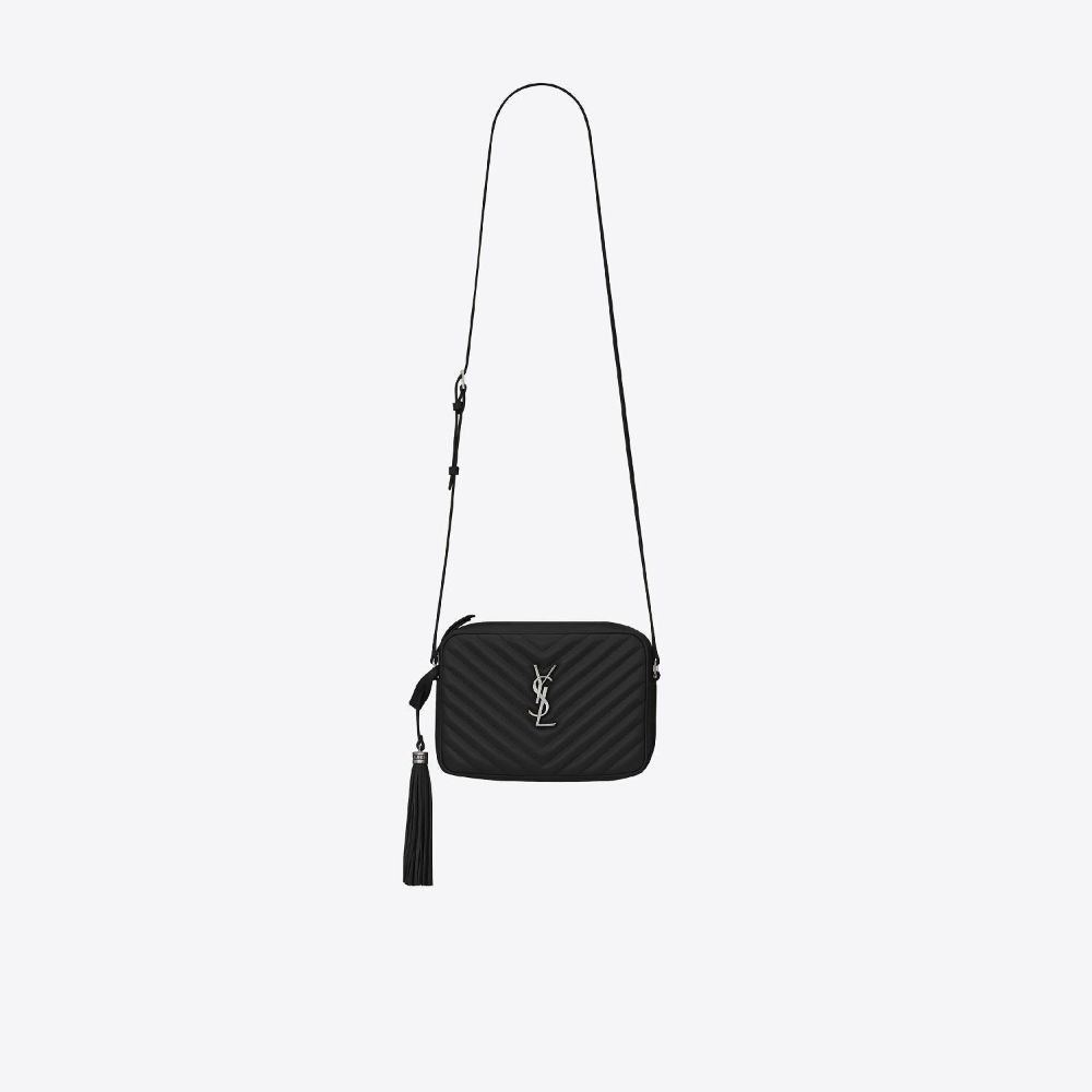 Lou Camera Bag in Quilted Leather - Black with Silver Hardware