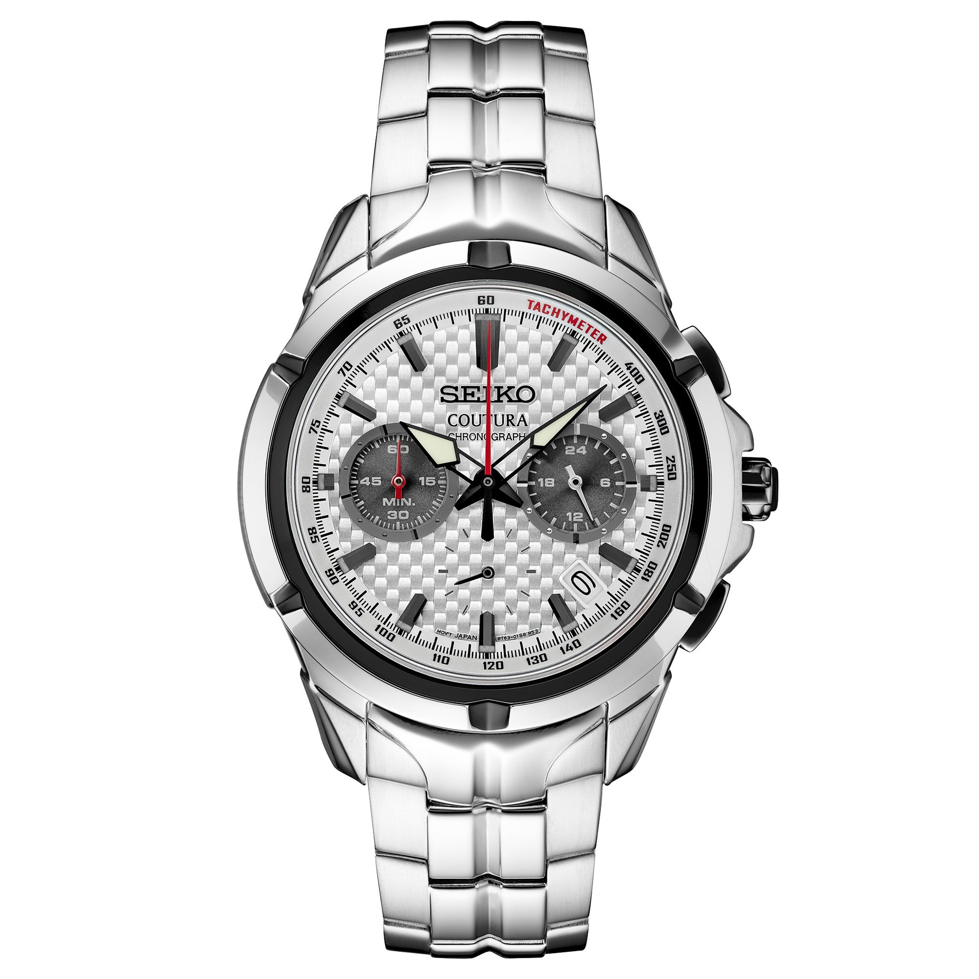 Men's Coutura Chronograph Silver-Tone Stainless Steel Watch, White Dial