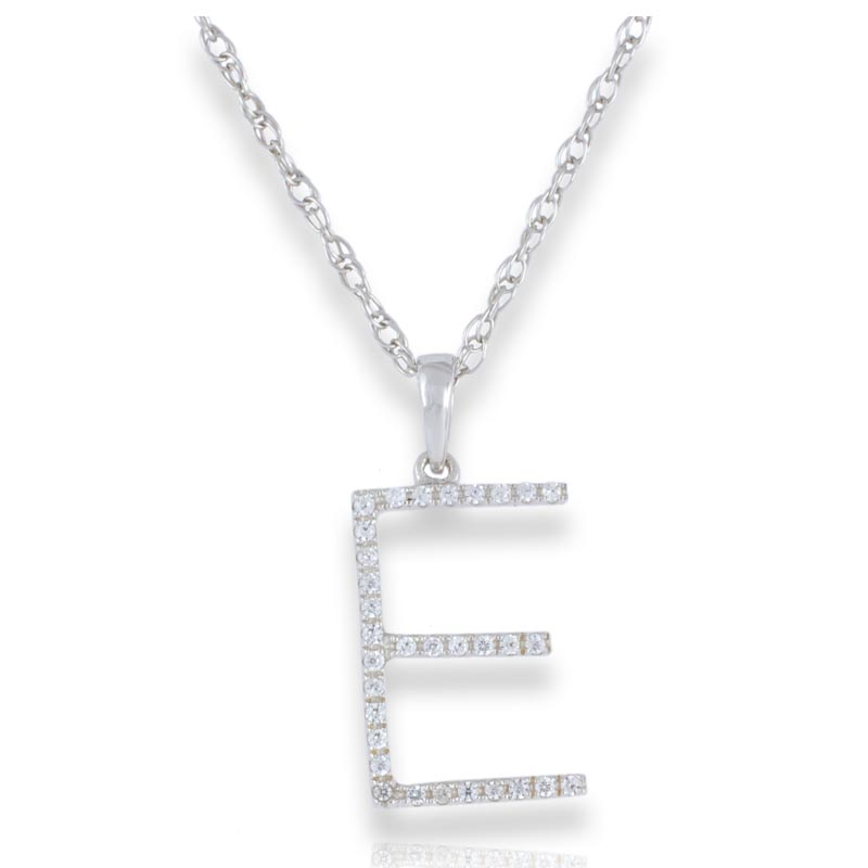 Diamond Initial E Necklace - (White Gold)