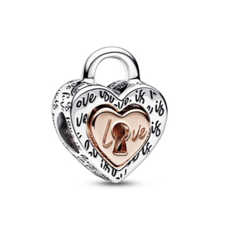 Two-tone Padlock Splittable Heart Charm