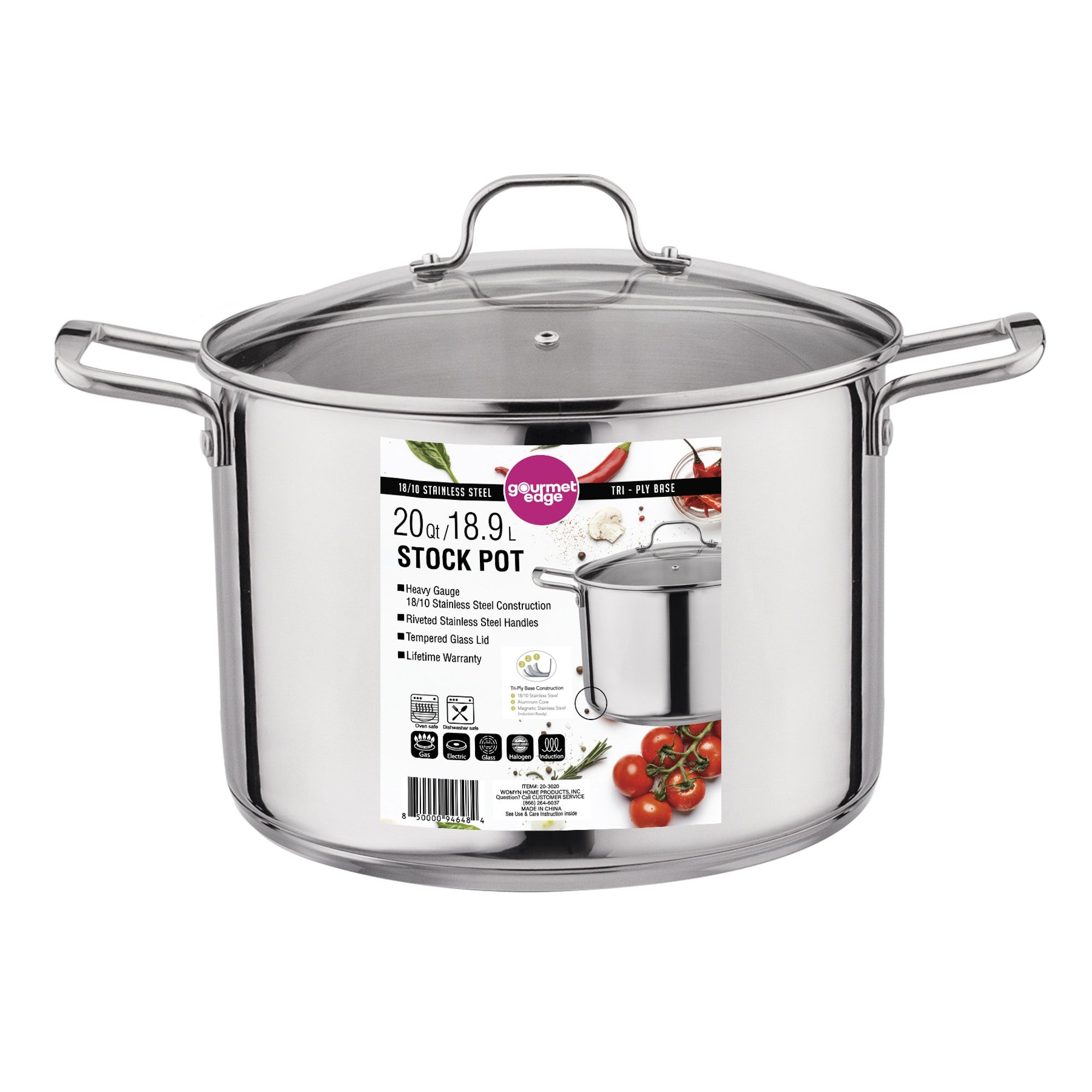 20qt 18/10 Stainless Steel Stock Pot w/ Lid