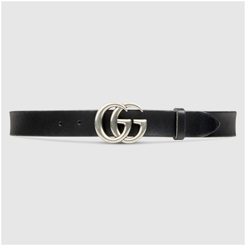 Leather Belt with GG Buckle - (Silver) - (Size 36 -1.5 W)