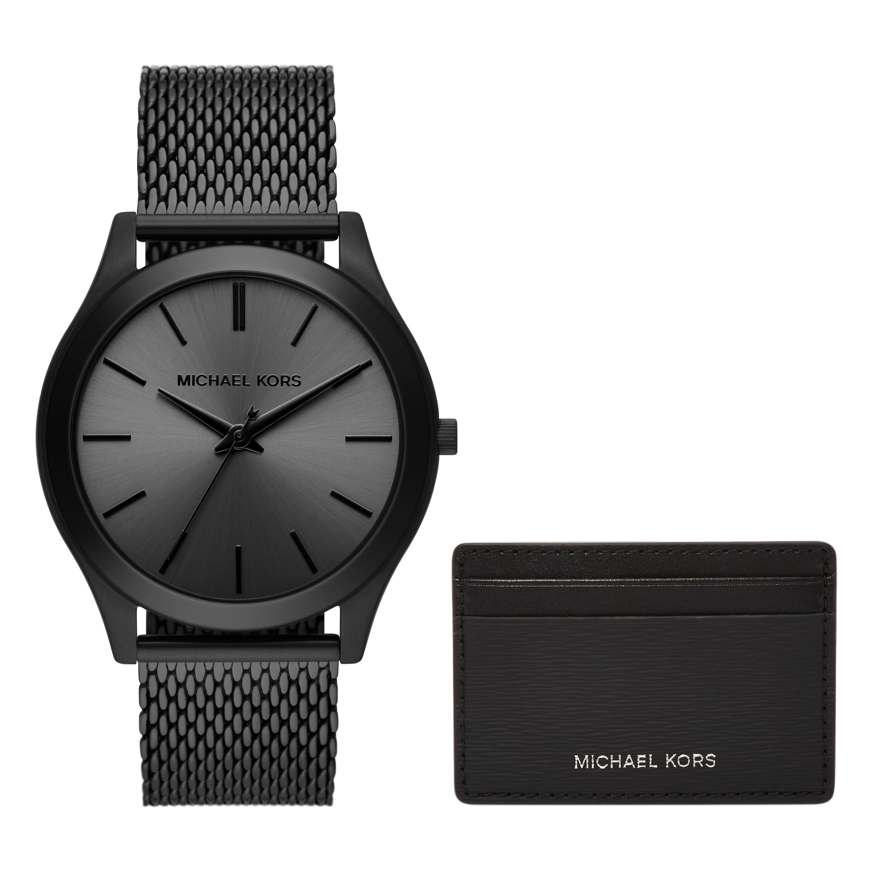 Men's Runway Black Ion-Plated SS Milanese Watch w/ Card Case, Black Dial