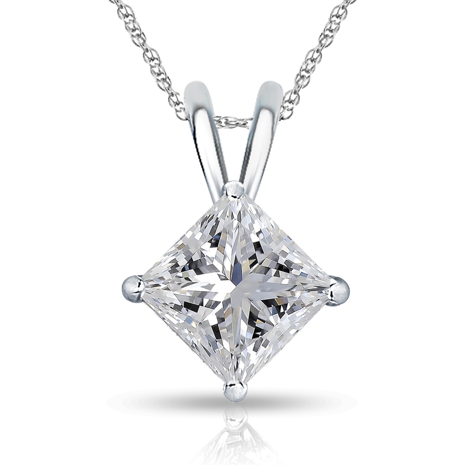 Princess cut Lab Grown Diamond Pendant in 14K White Gold 0.20ct