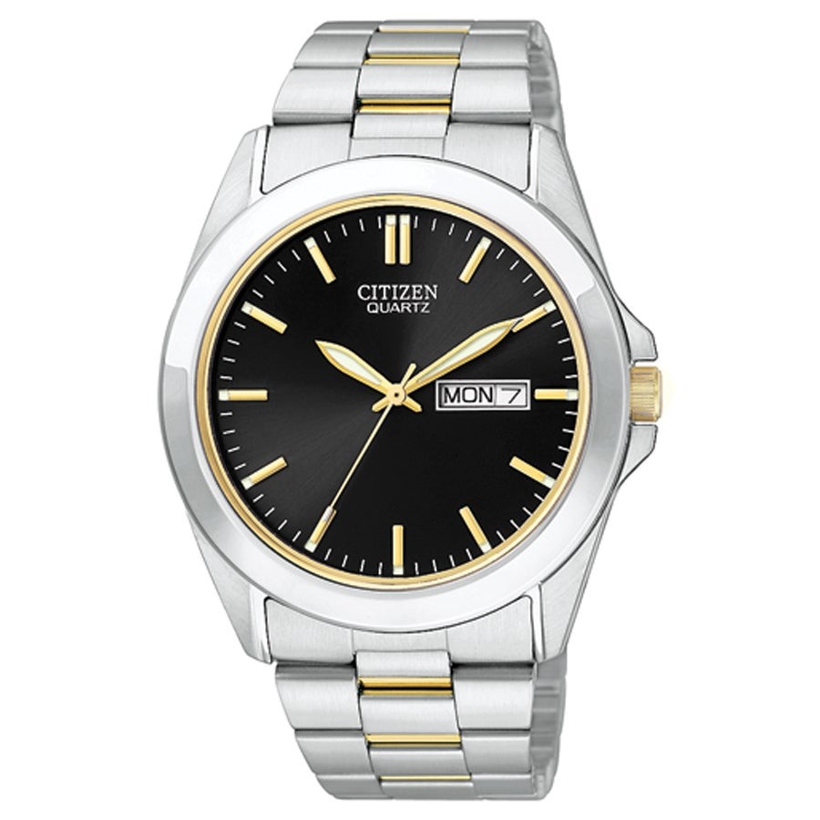 Mens Two Tone Stainless Steel Watch with Black Dial