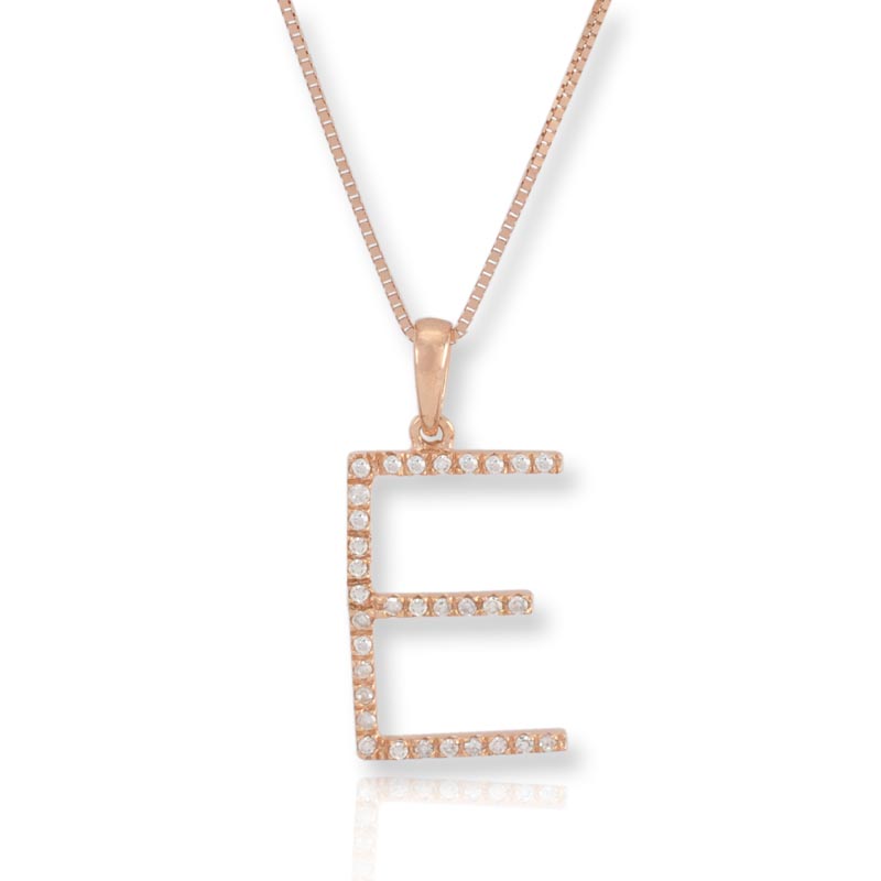 Diamond Initial E Necklace - (Rose Gold)