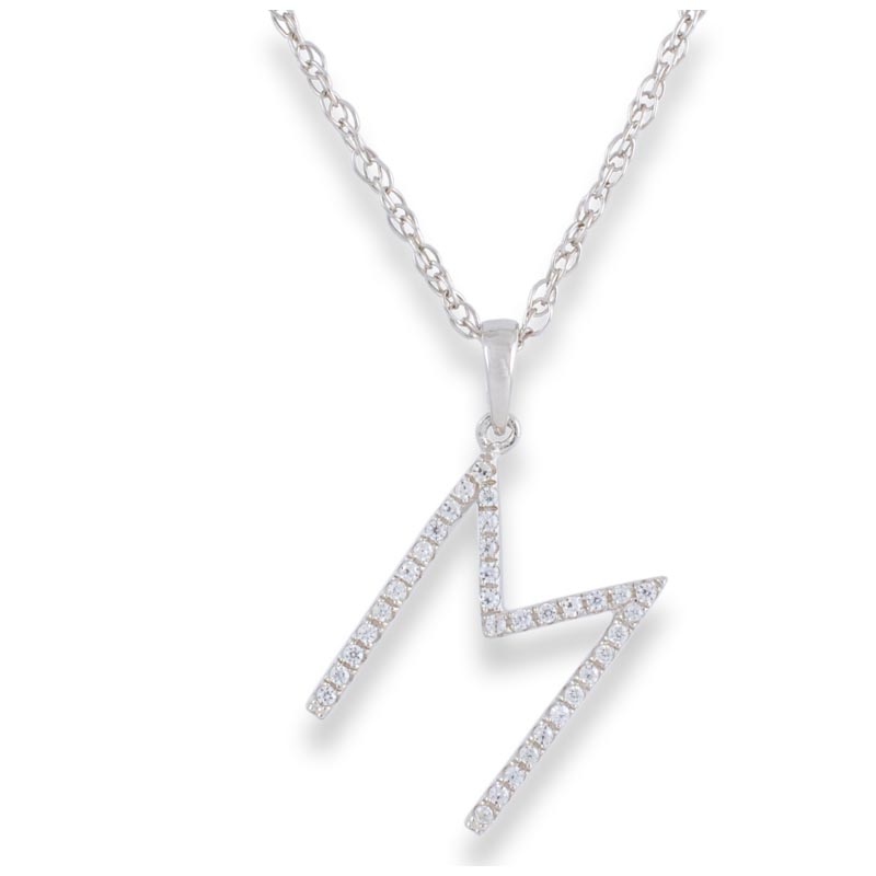 Diamond Initial M Necklace - (White Gold)