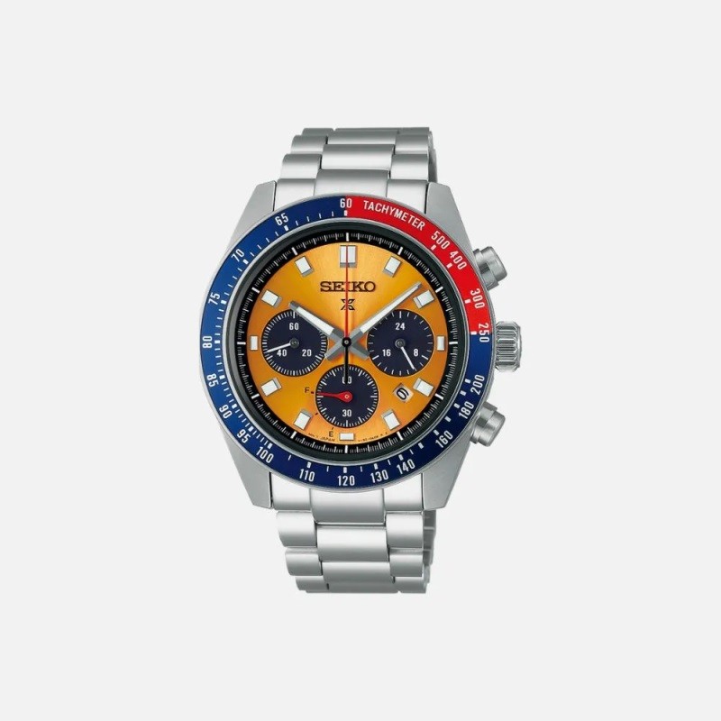 Seiko Prospex Speedtimer SS Solar Chronograph Yellow Dial Navy Red Bezel Pogue