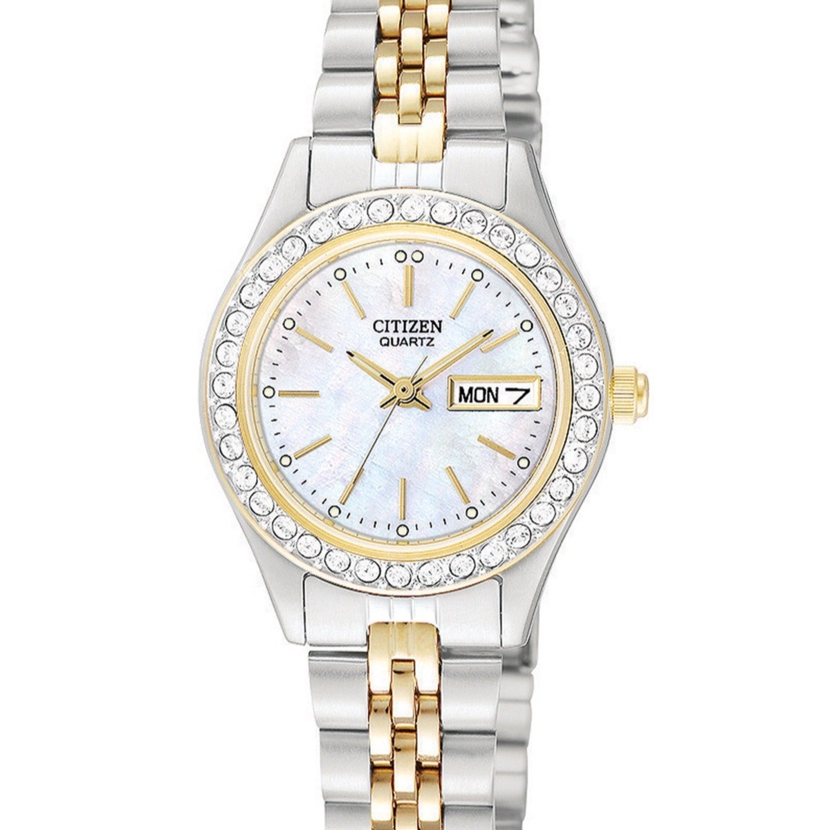 Two-Tone Bracelet with Mother of Pearl Dial & Brilliant Crystal Bezel