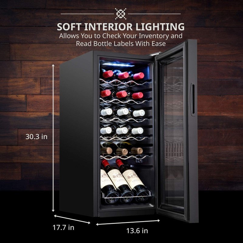 18 Bottle Compressor Wine Refrigerator, Freestanding Wine Cooler with Lock, Black
