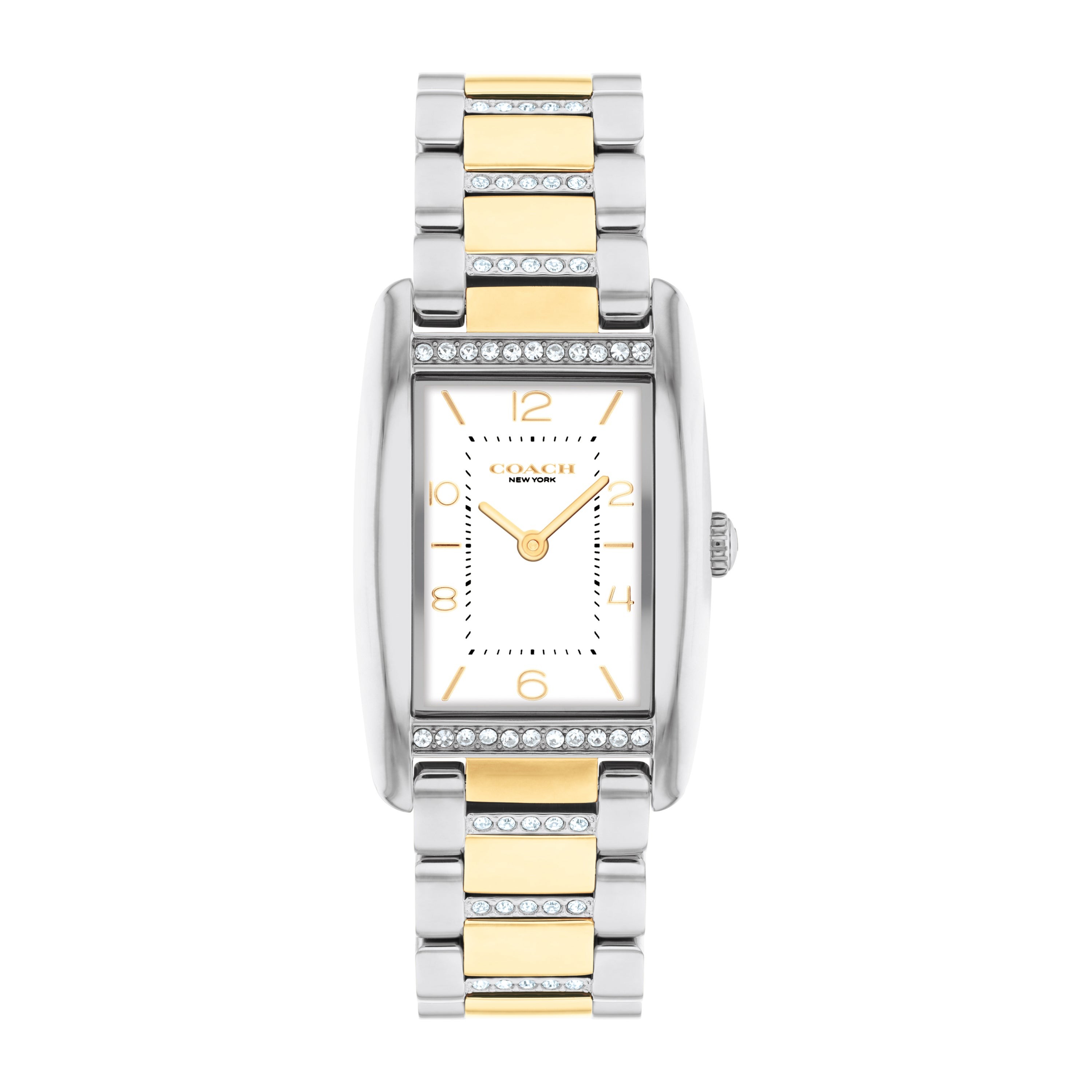 Ladies' Reese Rectangle Two-Tone Stainless Steel Crystal Watch, White Dial