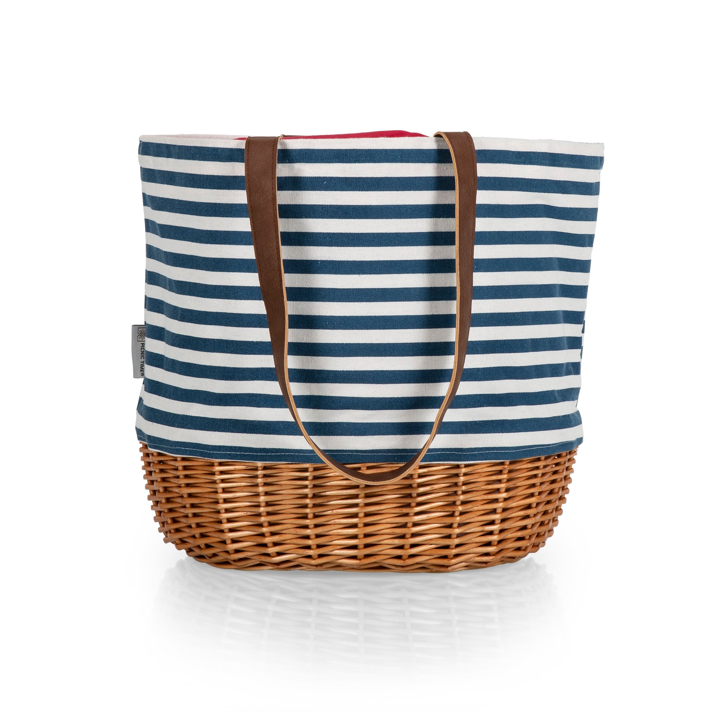 Coronado Canvas & Willow Basket Tote Blue & White Stripe