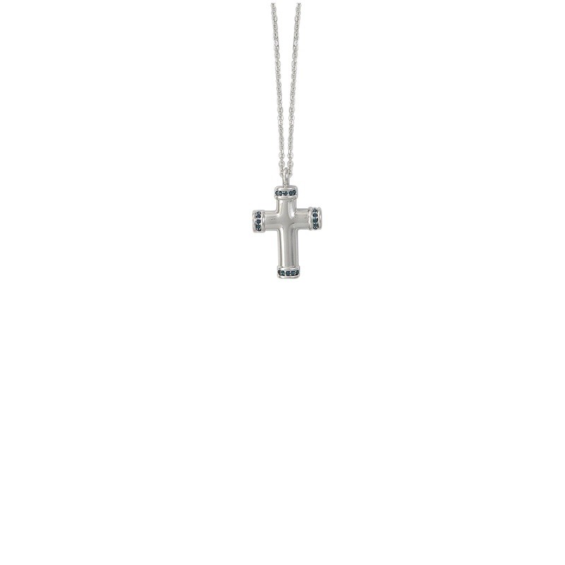 Men's Montana Crystal Cross Pendant with chain in 925 Sterling Silver
