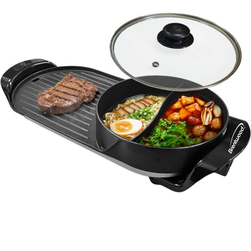 2QT Electric Hot Pot And 18x 9 Inches Korean BBQ Grill Black