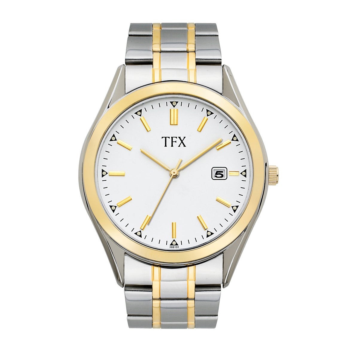 TFX Mens Two Tone Stainless Steel Watch White Dial