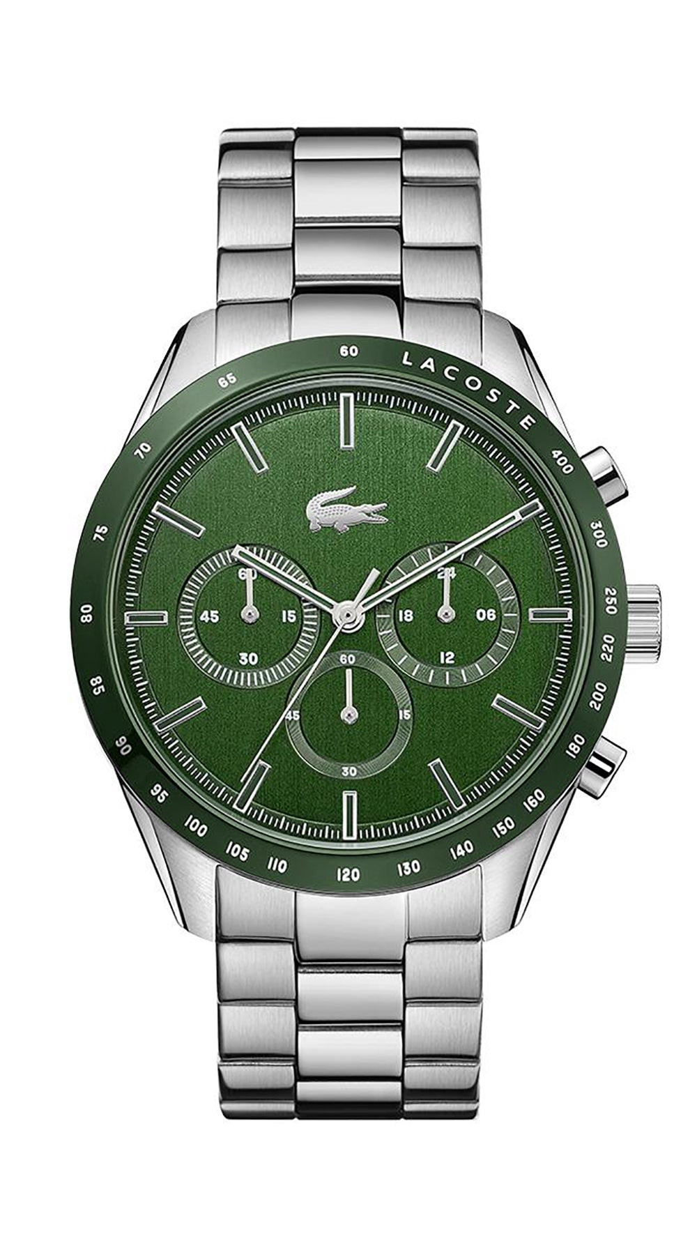 Mens Boston Chronograph Silver-Tone Stainless Steel Watch Green Dial