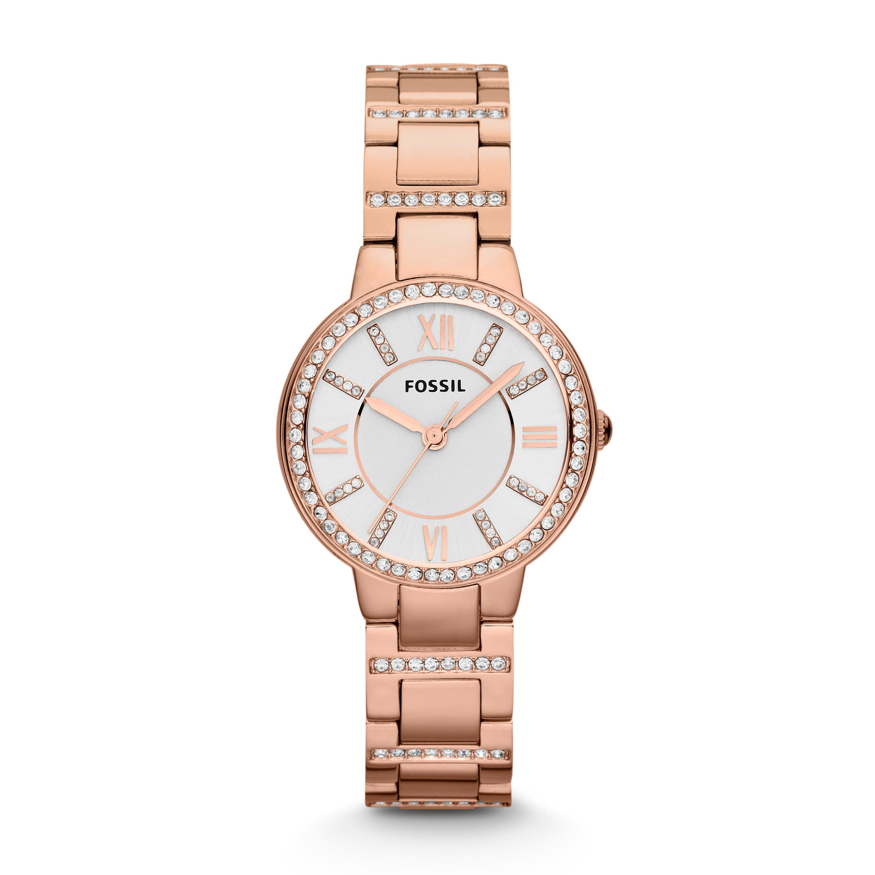 Ladies Virginia Crystal Rose Gold Watch Silver Dial